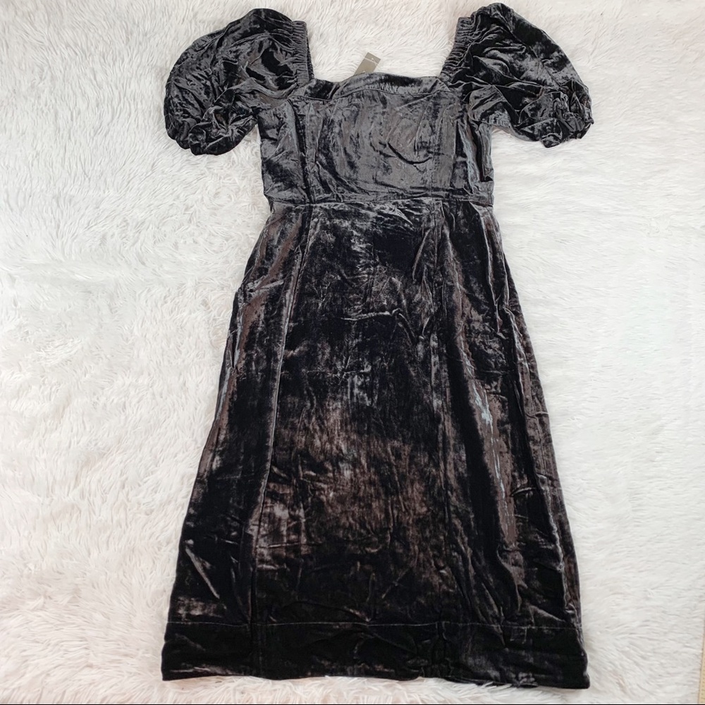 J Crew New Puff-sleeve square neck velvet dress knee length button front - Picture 8 of 9